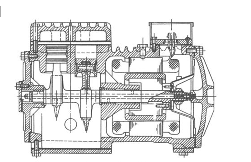 半關(guān)閉式壓縮機(jī)的構(gòu)造總圖